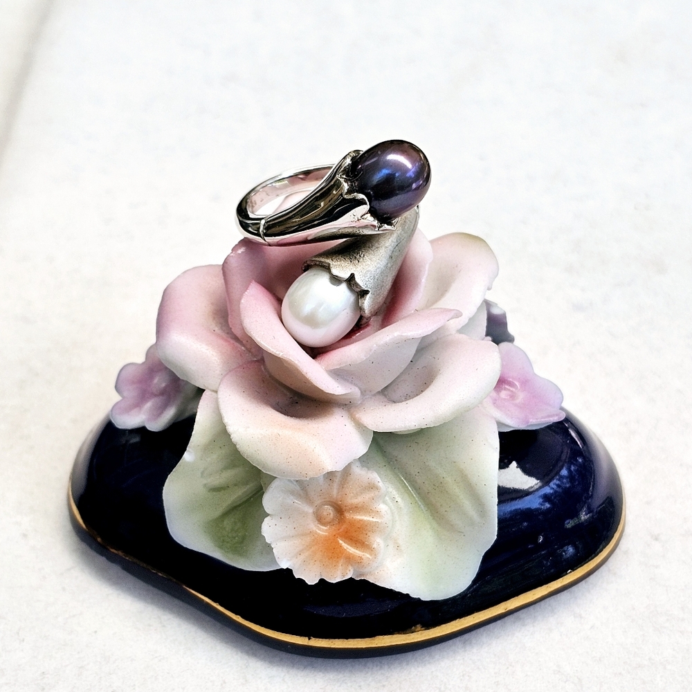 Akoya & Tahitian Pearl 925 Sterling Silver Bypass Ring TARA T&S *RARE - Picture 10 of 15